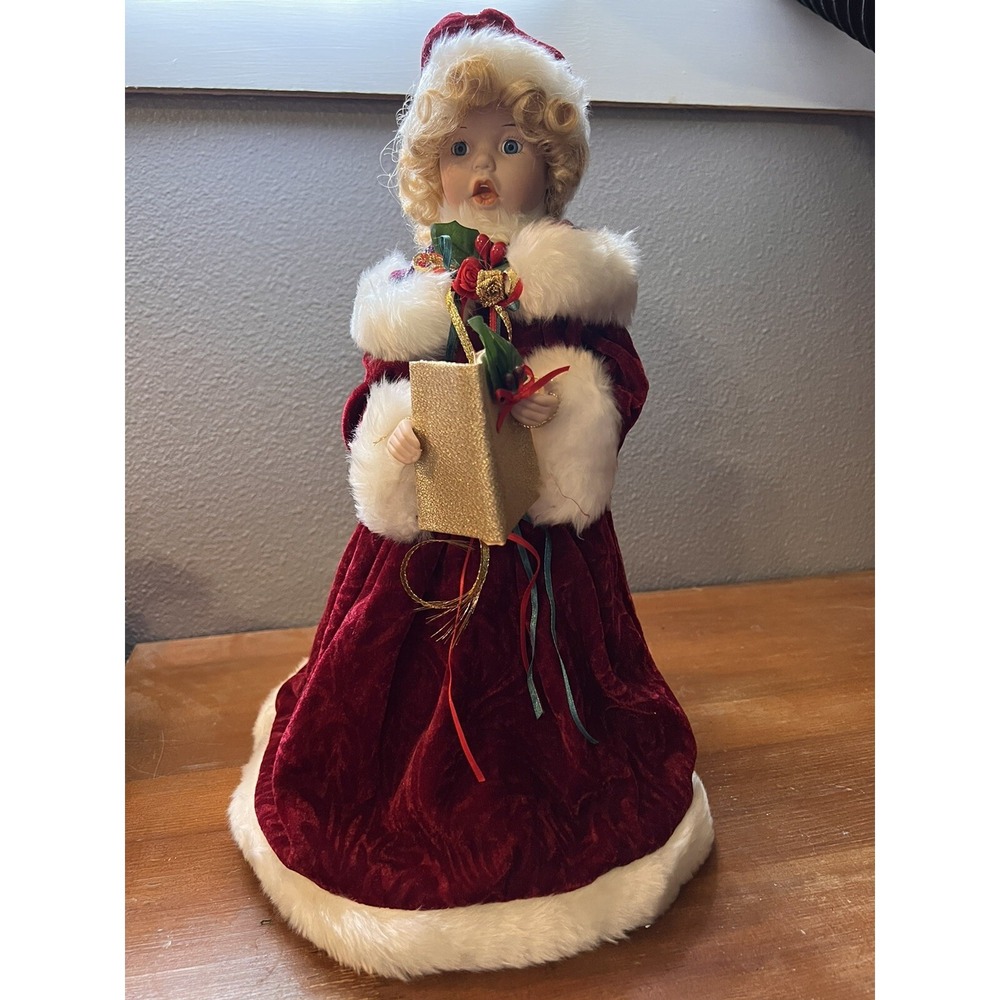 Vintage Christmas Caroling‎ Doll Tree Topper Table Fireplace Decor 16" Porcelain